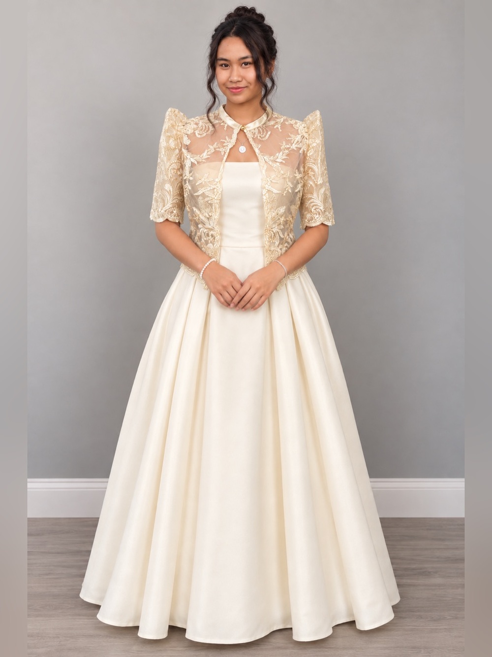 Filipinana Elegant Sheer Gold Embroidered Bolero Jacket - Women Tops